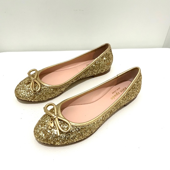 Kate Spade Willa Gold Glitter Ballet Flats Comfort Round‑Toe Designer Shoes 5 - Picture 10 of 13